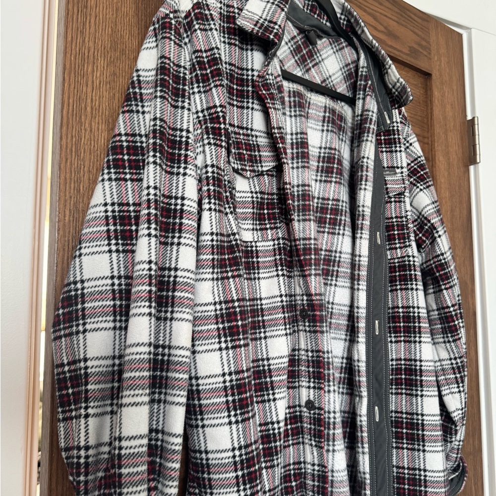 Eddie Bauer Plaid Flannel Shirt Burgundy Gray Button Up Cozy Fall